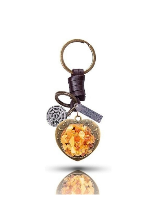 Accessories - Baltic Amber Heart Bronze & Leather Keychain